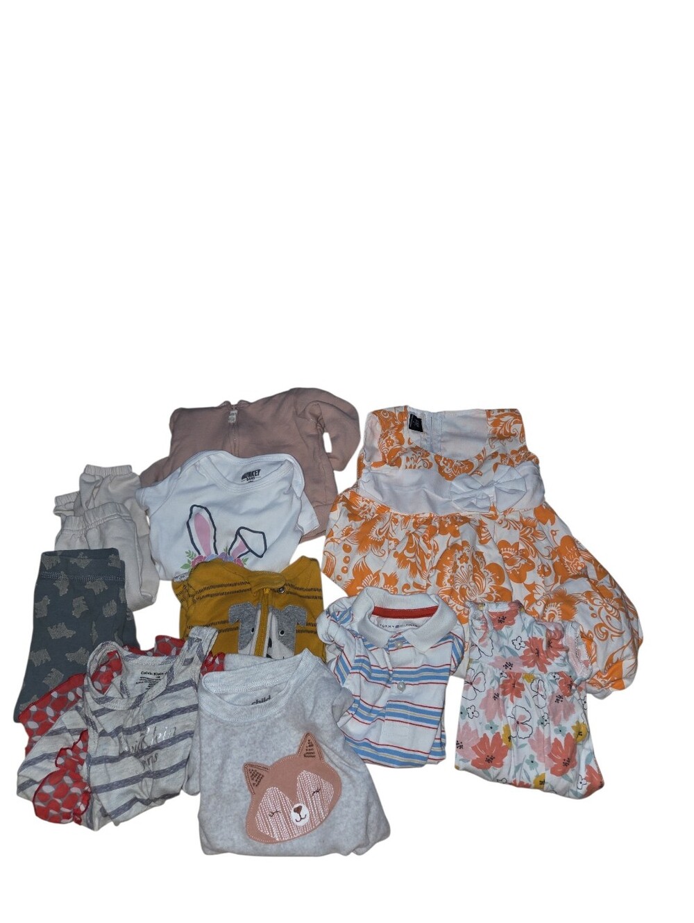 12 Month Kids Mixed Clothing Bundle - Assorted Pink, Orange, Gray, White